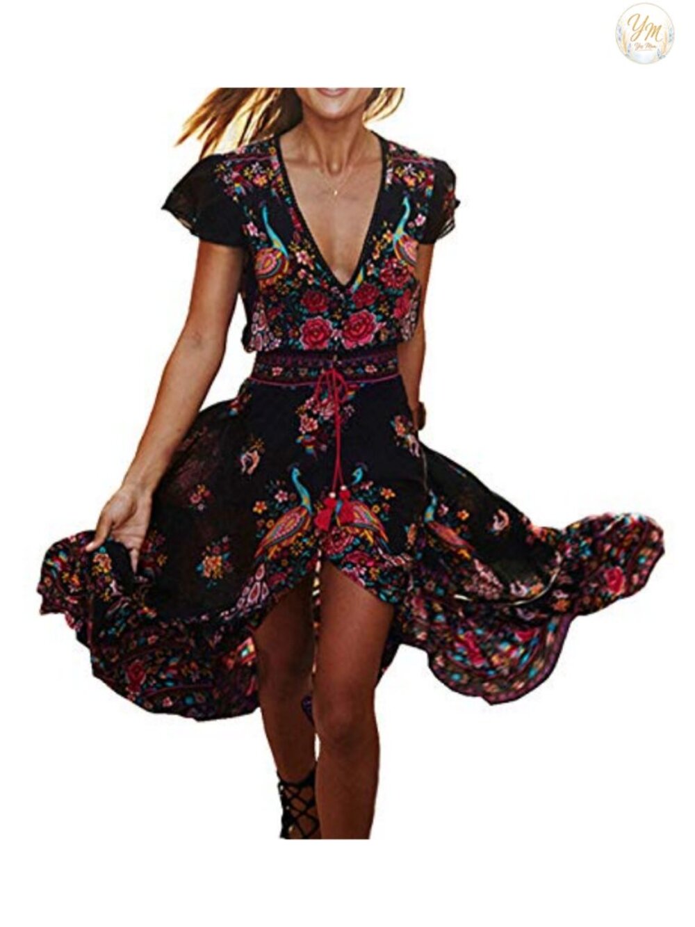 R.Vivimos Women's Vintage Floral Print High Low Long Dress